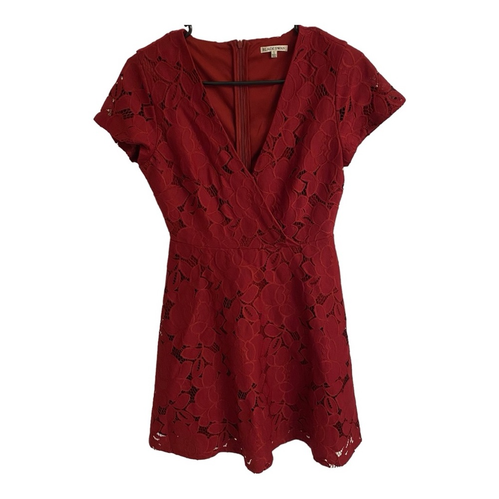 Black Swan lace faux wrap mini dress
